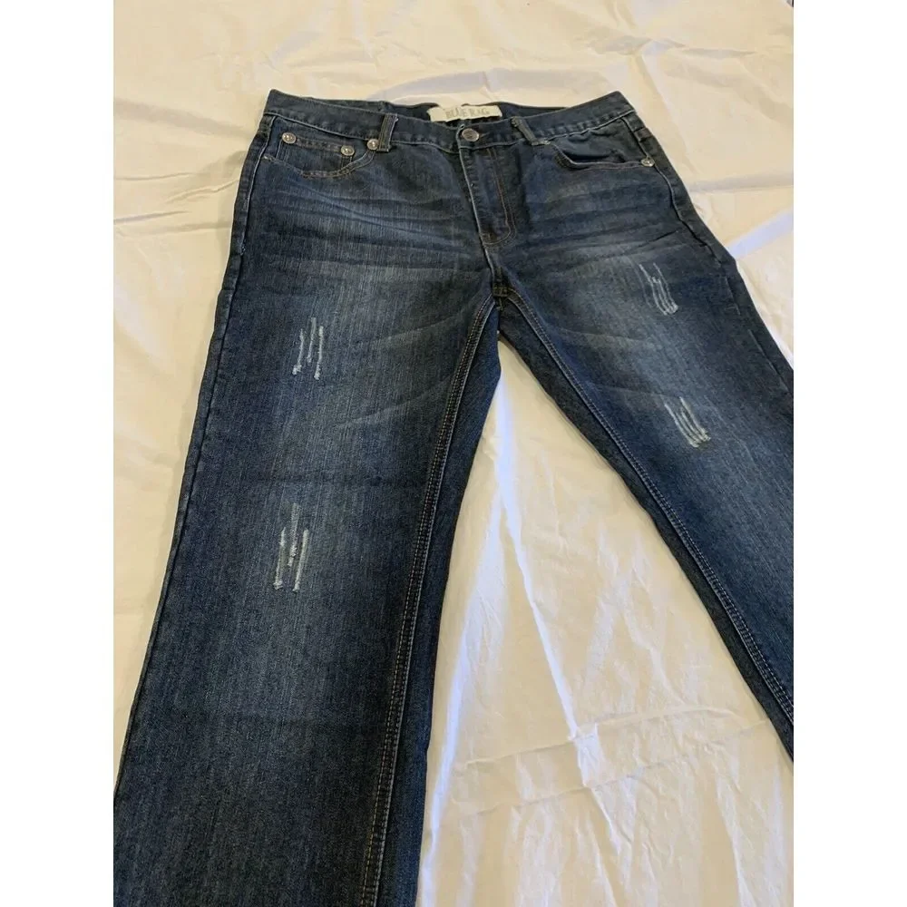 Blue Rag Mens Size 34x30‎ DESIGNER Distressed Jeans Pocket Stitching & Rivets